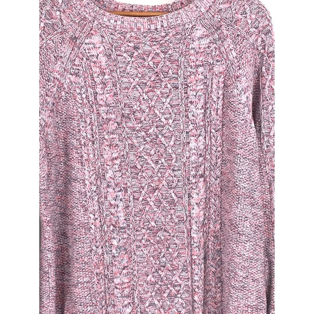 VTG Gap Womens Sweater XL Tall Pullover Pink Marled Cable Knit Crew Neck Raglan